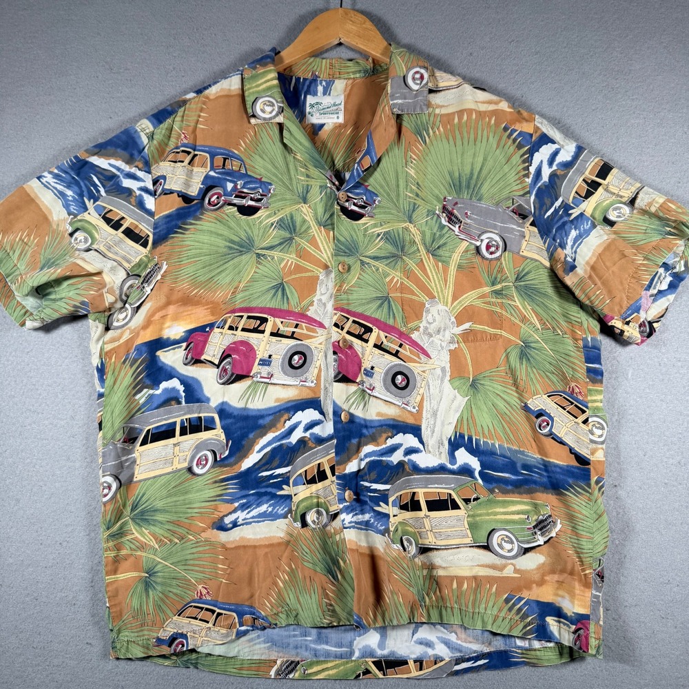 Diamond Head Sportswear Mens Hawaiian Shirt Woody Wagon Classic Car Print XL‎